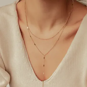 Minimalist 18K Gold Plated Snake Layered Necklace Women Designer Stainless Steel Satellite Chain Y Necklace