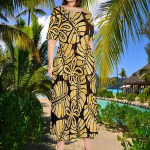 Vestido de Primavera de manga corta con estampado tropical Hawaiano para mujer, ropa informal de diseño tribal polinesiano, novedad de 2023