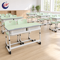 Ensemble de bureau et chaise ergonomiques modernes et réglables pour deux élèves, avec porte-stylo et crochet pour cartable, mobilier scolaire