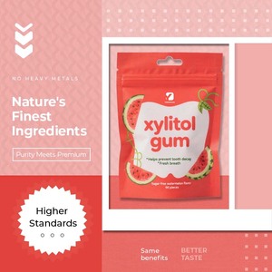 La gomma xilitolo di fabbrica OEM contiene eritritolo supporta la cura orale a basso contenuto calorico senza zucchero gomma aromatizzata all'anguria 60 <span class=keywords><strong>compresse</strong></span>/confezione - Product Image 6