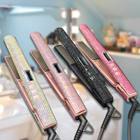 Vente chaude, fer à lisser brillant populaire, marque privée, fer à lisser brillant rose avec strass, lisseur de cheveux, fer à lisser diamant, fer à lisser