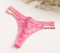 Culottes sexy taille basse pour femme Tiger Underwear, motif cœur noir, dentelle ajourée, ceinture à boucle dorée