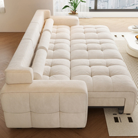 Sofá Telescópico Eléctrico Estilo Crema para Sala de Estar, Sofá Cama Modular de Tres Plazas en Línea Recta, Cómodo, de Tela de Chenilla y Terciopelo
