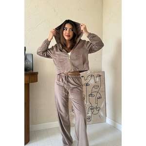 Conjunto de chándal de terciopelo fino Camel al por mayor - Product Image 4