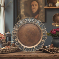 Vente en gros Assiette de chargement ronde réutilisable bohème en plastique avec motifs de plantes botaniques et décorations de fête