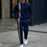 Ensemble de survêtement décontracté pour homme, imprimé, demi-zip, manches longues, pantalon long, deux pièces, vente en gros