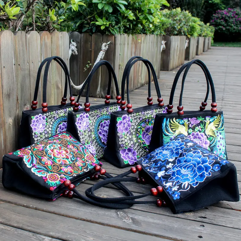 2023 Модные женские цветочные сумки с вышивкой, винтажная Сумка-тоут в этническом стиле
