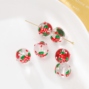Perles de verre de Noël 12 mm rondes en cristal de lampwork, accessoires de fabrication de bijoux DIY, perles en vrac pour projets d'artisanat de fêtes - Product Image 3