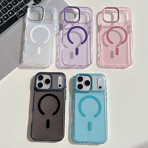 Funda Magnética Transparente con Brillantina para <span class=keywords><strong>iPhone</strong></span> <span class=keywords><strong>11</strong></span> 12 13 14 15 16 17 18 <span class=keywords><strong>Pro</strong></span> <span class=keywords><strong>Max</strong></span> 17E, Carga Inalámbrica, Antigolpes, con Diseño Brillante - Product Image 1