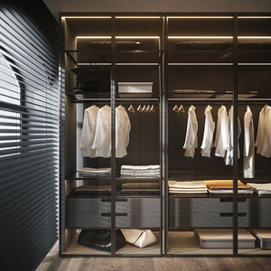 Luxury <strong>Wardrobe</strong> With <strong>Mirrored</strong> Doors Italy Style <strong>Black</strong> Wood Closet Bedroom Smart <strong>Wardrobe</strong> Cabinet - Product Image 2