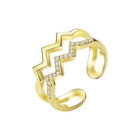 Bague ouverte réglable à double couche en forme de vague zigzag avec zircone cubique, or, argent, or rose, bijoux pour femmes, cadeau, vente en gros