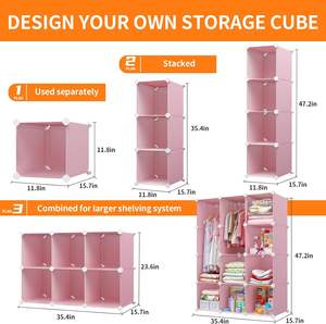 Boîte de rangement en plastique rose pour armoire, cube de rangement pour armoire, armoire portable en plastique pour enfants, organisateur de placard - Product Image 2