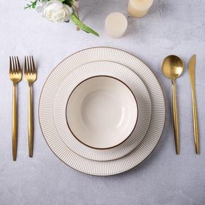 <span class=keywords><strong>Service</strong></span> de table en céramique <span class=keywords><strong>beige</strong></span> 18 pièces avec gaufrage, <span class=keywords><strong>vaisselle</strong></span> en céramique élégante pour 6 personnes, <span class=keywords><strong>service</strong></span> de table avec bordure dorée - Product Image 2