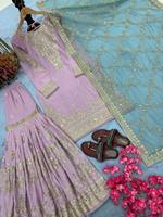 Nouvel ensemble haut, pantalon et dupatta en soie chinon de haute qualité, broderie lourde, style traditionnel indien, idéal pour les fêtes, protection solaire