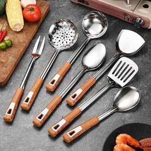Utensilios de Cocina de Acero Inoxidable, Juego de Cucharas y Espátulas con Mango de PP con Aspecto de Madera, Colador, Utensilios de Cocina para Cocinar - Product Image 4