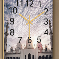 Horloge murale d'architecture islamique encadrée en PVC, horloge verticale Kaaba, art de la mosquée, décoration pour salle de prière, salon, hôtel