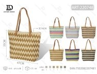 Straw Handbag Women Zigzag Pattern Casual Tote Open <b>Top</b> Two Handles <b>Easter</b> Style - Product Image 1