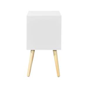 Table d'appoint DB moderne du milieu du siècle avec 2 tiroirs pieds en bois de caoutchouc pour chambre et salon meubles de rangement blancs - Product Image 6