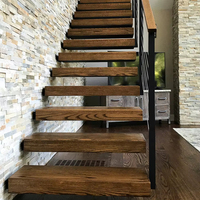 Systèmes d'escaliers intérieurs en acier et bois à installation facile DIY, avec profilé en U, double poutre et garde-corps en verre