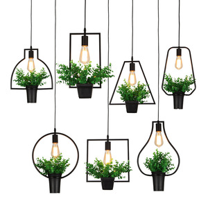 Amérique Rétro <span class=keywords><strong>Industrielle</strong></span> Fer Noir Lustre Circulaire <span class=keywords><strong>Cuisine</strong></span> Bar LED Suspension Moderne Décoration Intérieure pour Espace sur le Thème des Plantes - Product Image 5