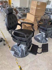 Silla de barbero azul oscuro de gama alta con marco mate completamente negro con patrón y mano de obra exquisita - Product Image 6