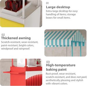 Carretto ambulante in ferro battuto con tettoia a strisce per mercati di strada, festival e vendita di <span class=keywords><strong>snack</strong></span> - Product Image 5