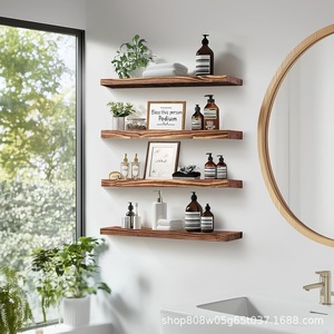Solid <b>Wood</b> Wall Mounted Shelf 4 Layers Kitchen <b>Storage</b> <b>Rack</b> Rectangle Shape Screw Embedded Installation Neatening Organize - Product Image 5