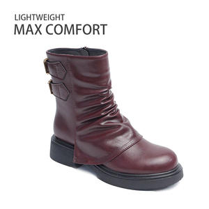 Bottes à semelle épaisse pour femmes, style automne/hiver/été/printemps, bottes courtes rétro britanniques avec fermeture éclair, dessus en PU - Product Image 4