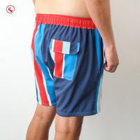 Prix de gros : Short de bain grande taille pour homme, rayé rouge et bleu, avec cordon de serrage, pour la plage