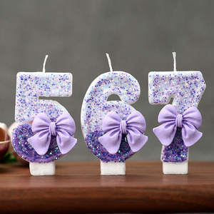 Bougie Dégradée Violette Scintillante avec Nœud, Chiffres 0-9, pour Gâteau, Princesse, Fille, Bébé, Anniversaire, Décoration de Cupcake, Mariage, Dessert, Fournitures de Pâtisserie, Cadeau - Product Image 2