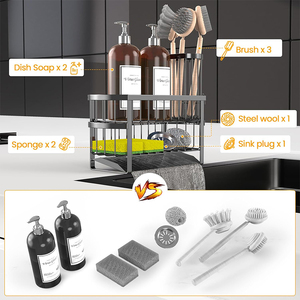 Support de Distributeur de Savon et Éponge 2-en-1 Élégant pour Évier, Panier de Rangement à 2 Niveaux en Métal pour Évier de Cuisine - Product Image 3
