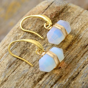Boucles d'oreilles pendantes géométriques en pierre naturelle, œil de tigre, serti clos, origine Yiwu, bijoux de mode - Product Image 2