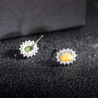 Boucles d'oreilles clous ovales en zircon pavé pour femme, en argent 925, avec opale naturelle éthiopienne, vente en gros
