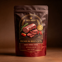 Sachets Doypack Personnalisés Noirs et Rouges à Fermeture Ziplock 150g 250g 500g pour Viande Séchée (Porc et Bœuf)
