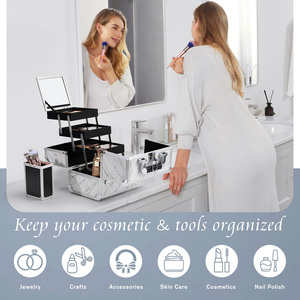Professional <b>Makeup</b> <b>Case</b> with Mirror Travel <b>Makeup</b> Organizer Box Large 3 Trays Cosmetic Suitcase with Removable Brush Holder - Product Image 2