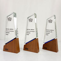 Trophée en cristal personnalisé avec logo sur mesure et base en bois MH-MJ0562