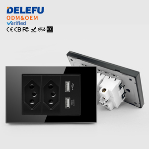 델레푸 블랙 글래스 패널 브라질 표준 스마트 스위치 CAT6 네트워크 소켓 USB 타입-C 벽면 콘센트 가정용 충전 패널 20A - Product Image 1