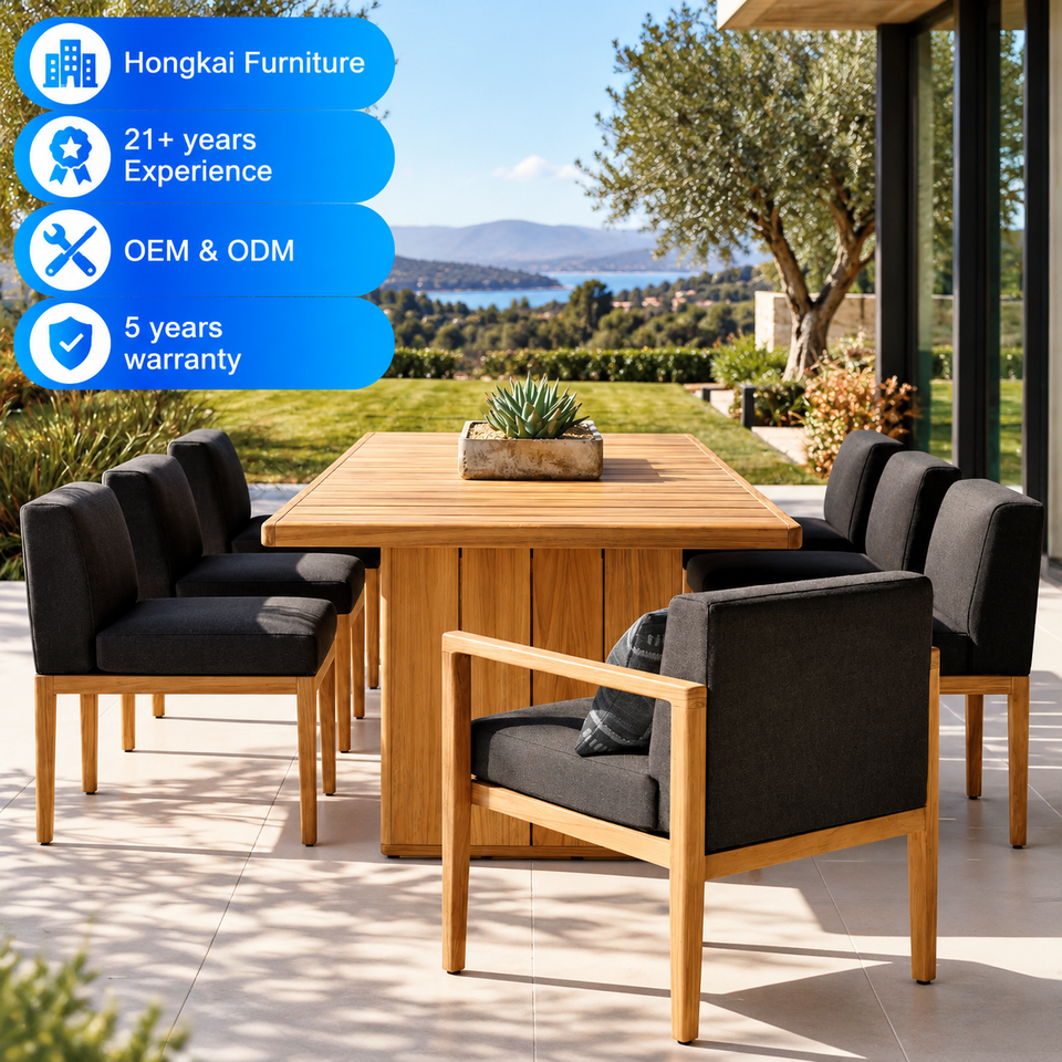 Teak Rectangular Outdoor Dining Set Patio Table and Arm Chairs Hotel ...