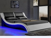 Lit rembourré en cuir souple Willsoon au design italien moderne, double/grand lit, forme en S, avec cadre rembourré à LED pour usage domestique