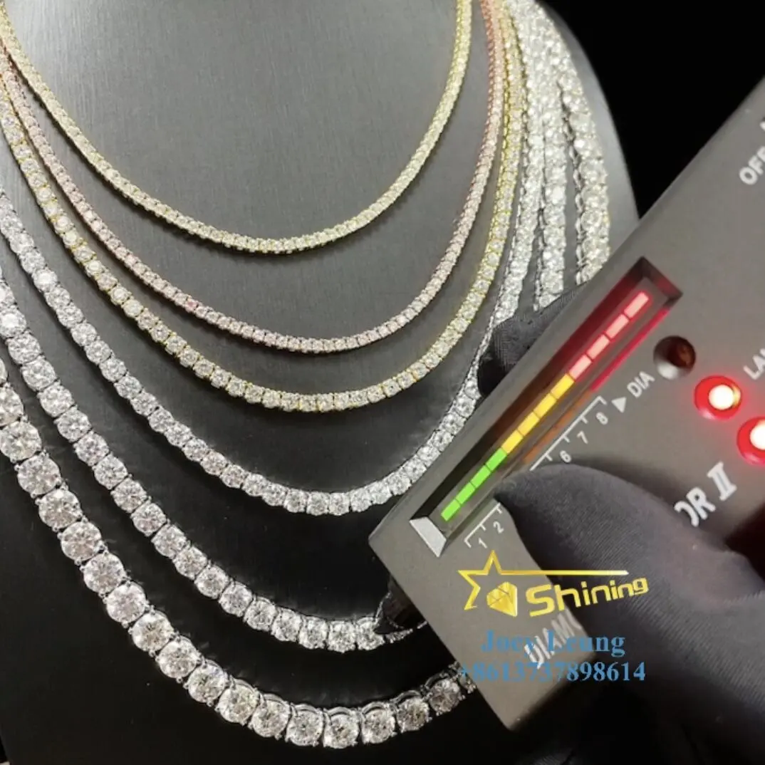 Passar testador de diamante, grande estoque hip hop jóias 2.0mm-6.5mm vvs moissanite diamante 925 prata gelado fora tênis cadeia colares
