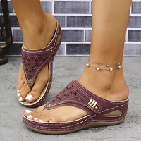 Sandales d'été rétro 2026 – Tongs compensées en cuir PU pour femmes – Vente en gros