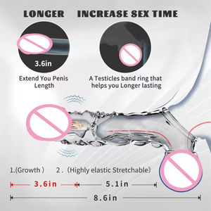 Guaina per Pene in TPE <span class=keywords><strong>Nero</strong></span> con Estensione e Set di Cristalli, Anello Vibrante Progettato per Uomini - Product Image 3
