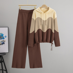 Nuovo Completo da <span class=keywords><strong>Donna</strong></span> Autunno Inverno, Set Due Pezzi Casual alla Moda con Felpa con Cappuccio e Inserti in Rete e <span class=keywords><strong>Pantaloni</strong></span> - Product Image 1