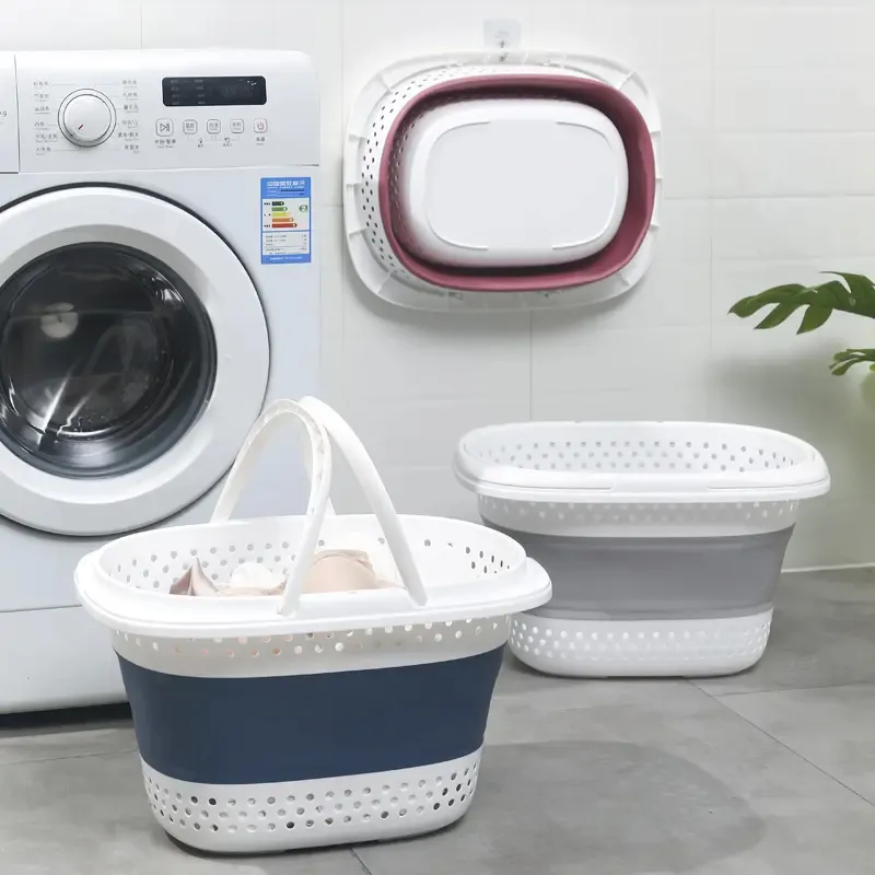 2024 Hot Sales Bathroom Foldable Laundry Basket Dirty Clothes Storage Basket Plastic Clothes Organizer Basket