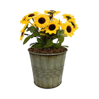 Pot de fleurs galvanisé Décoration d'intérieur-Seaux ronds gris Pot de fleurs en métal Jardinière de jardin en fer Conteneur pour plantes
