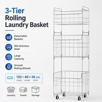 Chariot de rangement à roulettes détachable à 3 niveaux en acier inoxydable 304, grande capacité, avec paniers pour livres, jouets, linge, salle de bain, chambre