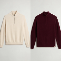 Pull à col roulé mi-zippé avec poignets et ourlet, étiquette avec logo au bas, pulls pour hommes