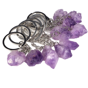 Fashion Wholesale Natural Precious Gemstone Souvenir Cluster Crystal Light Keychain Gemstone Key Rings for Healing Crystals Gift