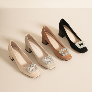 Square Toe <b>Block</b> Heel Pumps With Rhinestone Decoration Formal Women's Shoes 5688C-175 - Product Image 1
