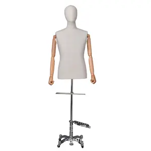 Hot clothing display props egg head bust male and female model props with movable wooden arm cloth model